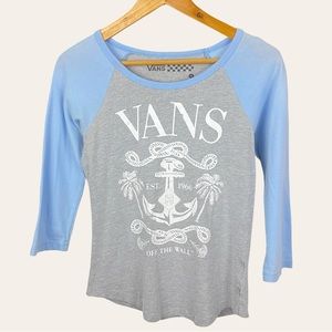 Vans 90s Y2K 3/4 Sleeve Beachy Coconut Girl Stretchy Fitted Baseball Baby Tee S